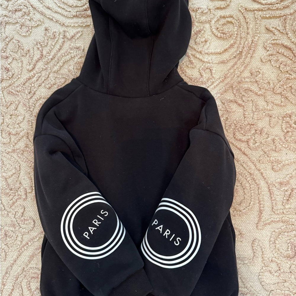 KENZO Kids Black Sherpa Fleece Hoodie Jacket with White Logo Print - Picture 5 of 5